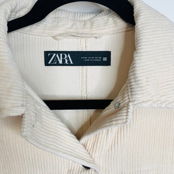 Zara Corduroy Duster Shacket Jacket Sz Medium Cream - Picture 4 of 7